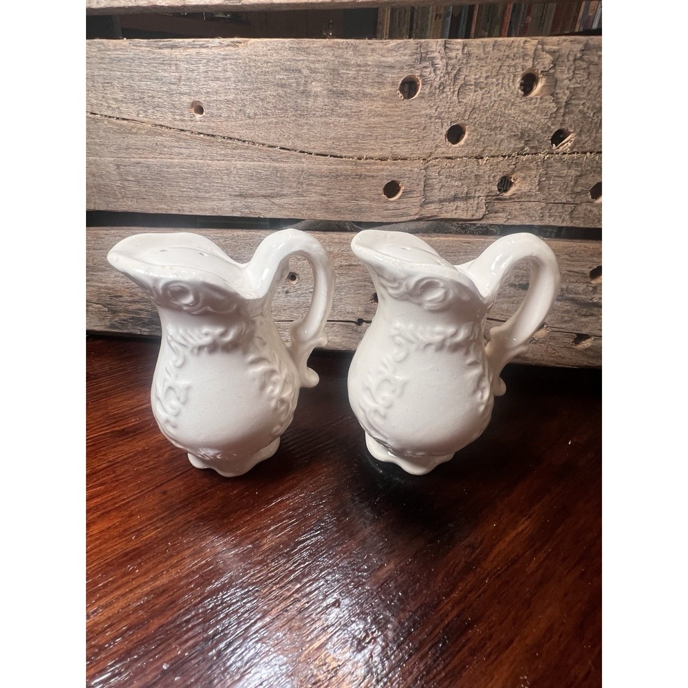 PROVINCIAL WHITE PITCHER Napcoware SALT & PEPPER SHAKERS Set VINTAGE